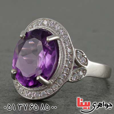 انگشتر آمتیست درشت رودیوم خوشرنگ زنانه _کد:20724