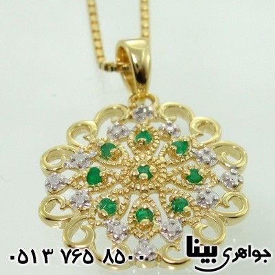 گردنبند چند جواهر زمرد و الماس طرح شمسه