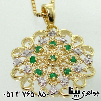 گردنبند چند جواهر زمرد و الماس طرح شمسه