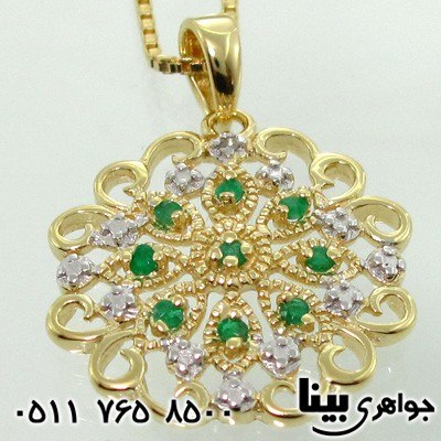 گردنبند چند جواهر زمرد و الماس طرح شمسه