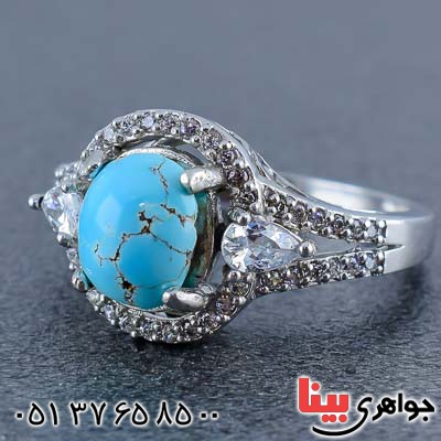 انگشتر فیروزه نیشابوری خوش نقش خاص رودیوم زنانه _کد:20733
