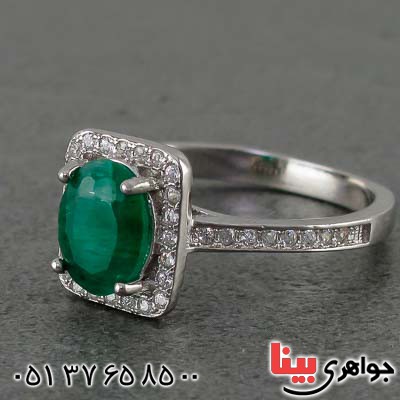 انگشتر زمرد زنانه بسیار خوشرنگ رودیوم _کد:20779