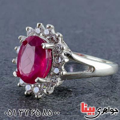 انگشتر یاقوت سرخ شفاف و خوشرنگ رودیوم زنانه  _کد:20840