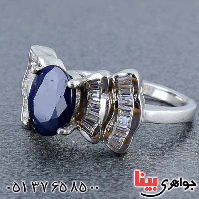 انگشتر یاقوت کبود خوشرنگ رودیوم زنانه _کد:20842