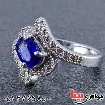انگشتر یاقوت کبود خاص خوشرنگ رودیوم زنانه _کد:20843