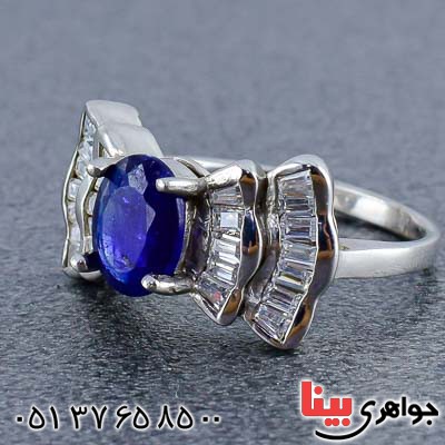 انگشتر یاقوت کبود خوشرنگ رودیوم زنانه