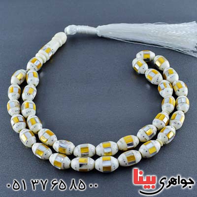 تسبیح استخوان 33 دانه ای خوشرنگ مرصع کاری و آینه کاری شده _کد:20864