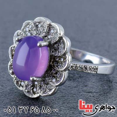 انگشتر عقیق یمنی رودیوم زنانه مدل گلبرگ _کد:20878