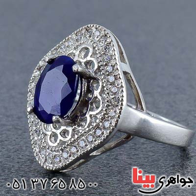 انگشتر یاقوت کبود خوشرنگ رودیوم زنانه _کد:20881