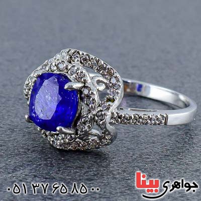 انگشتر یاقوت کبود زنانه رودیوم شفاف و خوشرنگ _کد:20882