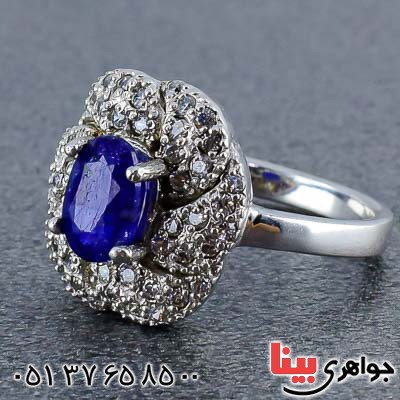 انگشتر یاقوت کبود رودیوم زنانه بسیار زیبا _کد:20883