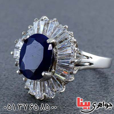 انگشتر یاقوت کبود رودیوم درشت خوشرنگ زنانه _کد:20884