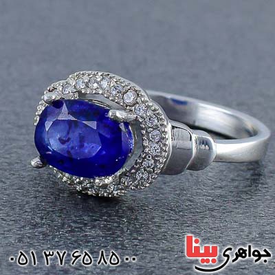 انگشتر یاقوت کبود خوشرنگ رودیوم زنانه