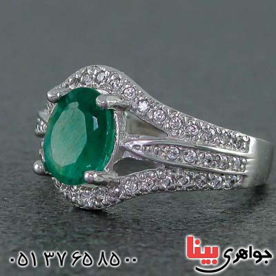 انگشتر زمرد خاص خوشرنگ رودیوم زنانه _کد:20891