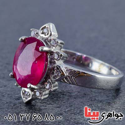 انگشتر یاقوت سرخ خوشرنگ و شفاف رودیوم زنانه _کد:20893