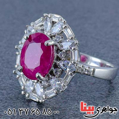 انگشتر یاقوت سرخ رودیوم زنانه شفاف و کریستالی
