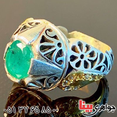 انگشتر زمرد و الماس مردانه درشت فاخر _کد:20952