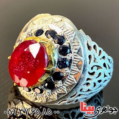 انگشتر یاقوت سرخ دور یاقوت بسیار فاخر مردانه _کد:20958
