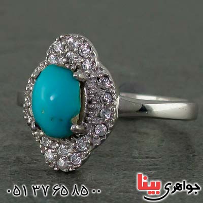 انگشتر فیروزه نیشابوری خوشرنگ رودیوم زنانه _کد:20961