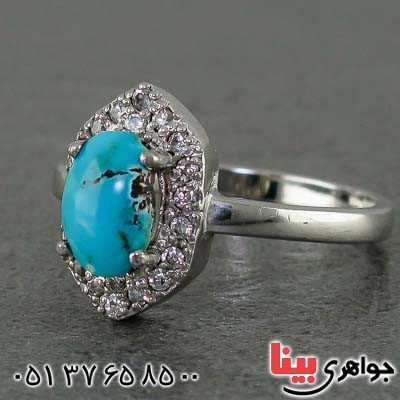 انگشتر فیروزه نیشابوری خاص خوشرنگ رودیوم زنانه _کد:20962