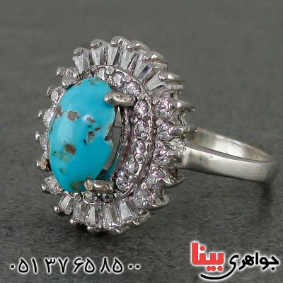 انگشتر فیروزه نیشابوری خوشرنگ رودیوم زنانه _کد:20964
