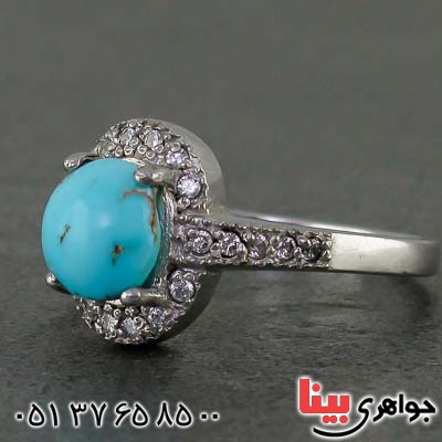 انگشتر فیروزه نیشابوری خوشرنگ رودیوم زنانه _کد:20965
