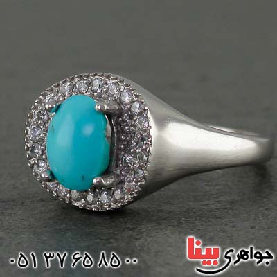 انگشتر فیروزه نیشابوری خوشرنگ رودیوم زنانه _کد:20966