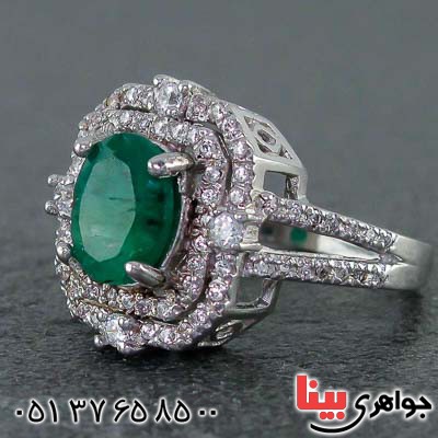 انگشتر زمرد خوشرنگ رودیوم زنانه _کد:20970