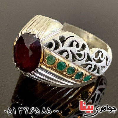انگشتر یاقوت سرخ دور زمرد بسیار عالی و خاص _کد:21000