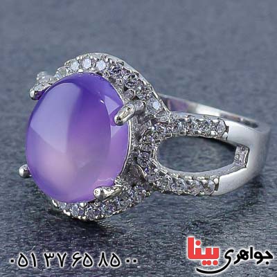 انگشتر عقیق یمنی کبود خوشرنگ رودیوم زنانه _کد:21011