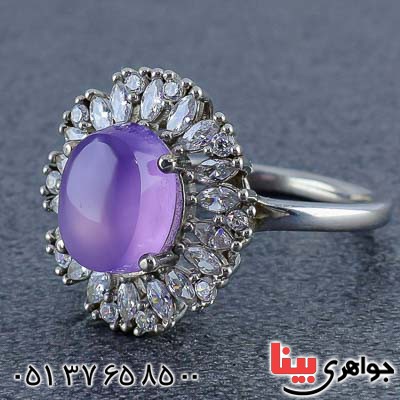 انگشتر عقیق یمنی کبود خوشرنگ رودیوم زنانه