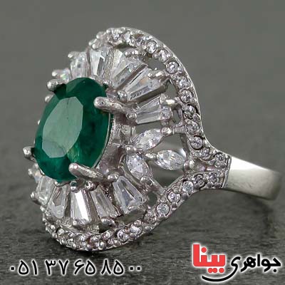 انگشتر زمرد رودیوم زنانه خوشرنگ _کد:21016