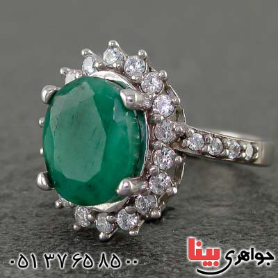 انگشتر زمرد خوشرنگ رودیوم زنانه _کد:21017