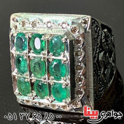 انگشتر زمرد دور الماس درشت بسیار فاخر _کد:21097