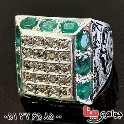 انگشتر الماس دور زمرد مردانه بسیار فاخر _کد:21148