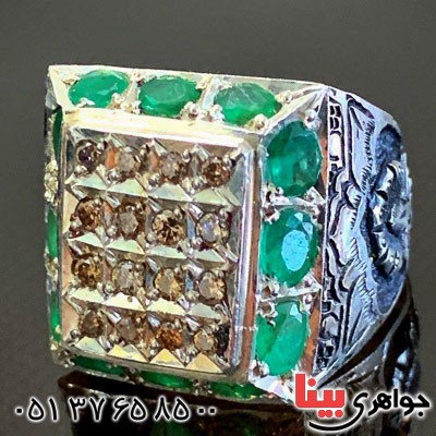 انگشتر الماس و زمرد مردانه بسیار عالی _کد:21152