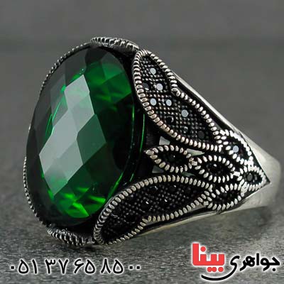 انگشتر نقره میکروستینگ مردانه طرح زمرد _کد:21162