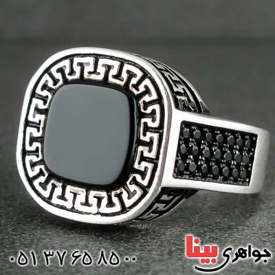 انگشتر عقیق سیاه (اونیکس) میکروستینگ مردانه عالی _کد:21188