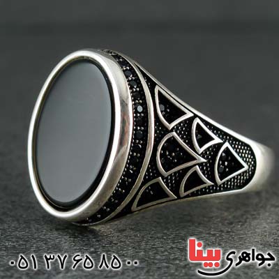 انگشتر عقیق سیاه (اونیکس) میکروستینگ مردانه _کد:21193