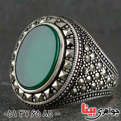 انگشتر عقیق سبز و حدید مارکازیتی میکروستینگ _کد:21204
