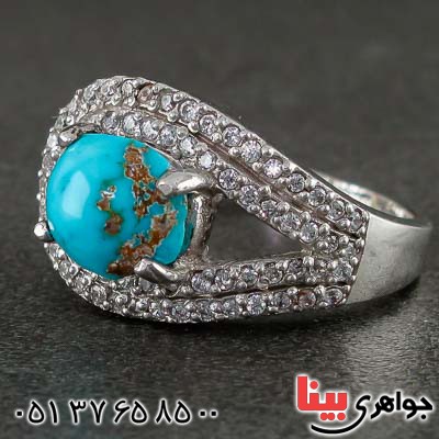 انگشتر فیروزه نیشابوری رودیوم  زنانه زیبا _کد:21244