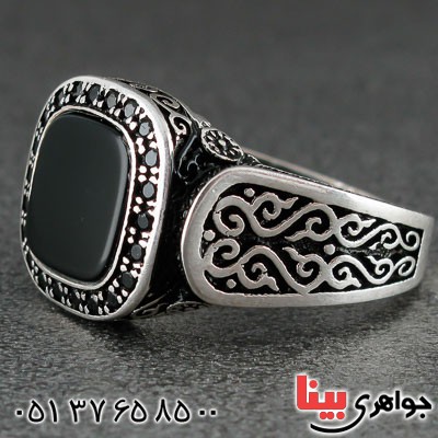 انگشتر عقیق سیاه (اونیکس) میکروستینگ مردانه بسیار زیبا _کد:21252