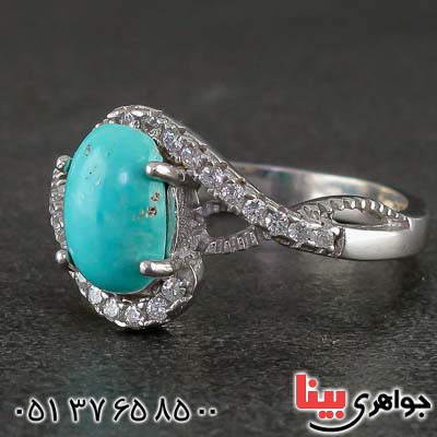 انگشتر فیروزه نیشابوری رودیوم  زنانه زیبا _کد:21254
