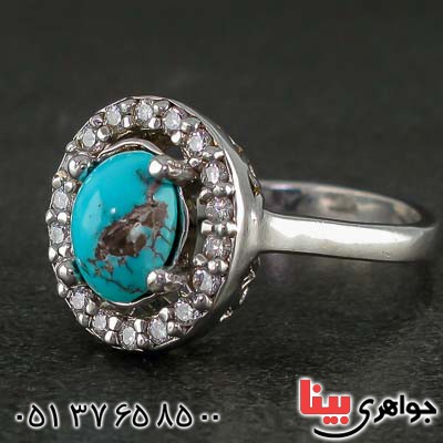 انگشتر فیروزه نیشابوری رودیوم زنانه خاص _کد:21255