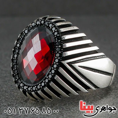 انگشتر نقره میکروستینگ مردانه طرح یاقوت سرخ