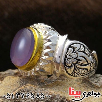 انگشتر عقیق یمنی کبود مردانه بسیار عالی