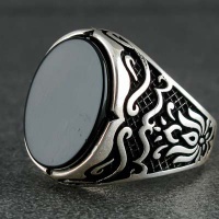 انگشتر عقیق سیاه (اونیکس) خاص میکروستینگ مردانه