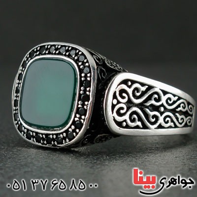 انگشتر عقیق سبز میکروستینگ مردانه عالی _کد:21276