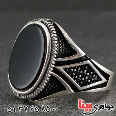 انگشتر عقیق سیاه (اونیکس) مردانه میکروستینگ بسیار زیبا _کد:21337