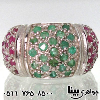 انگشتر چند جواهر یاقوت و زمرد درشت